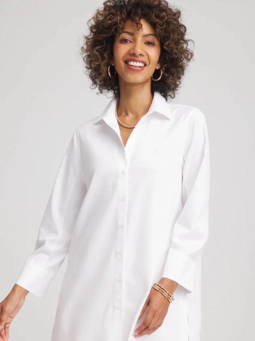 Chico’s Non iron Classic White Long-Sleeve Tunic Shirt in size 0